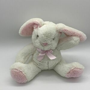 Magic Kids NY White & Pink Plush Bunny Rabbit Lovey w/ Bow & Sewn Eyes